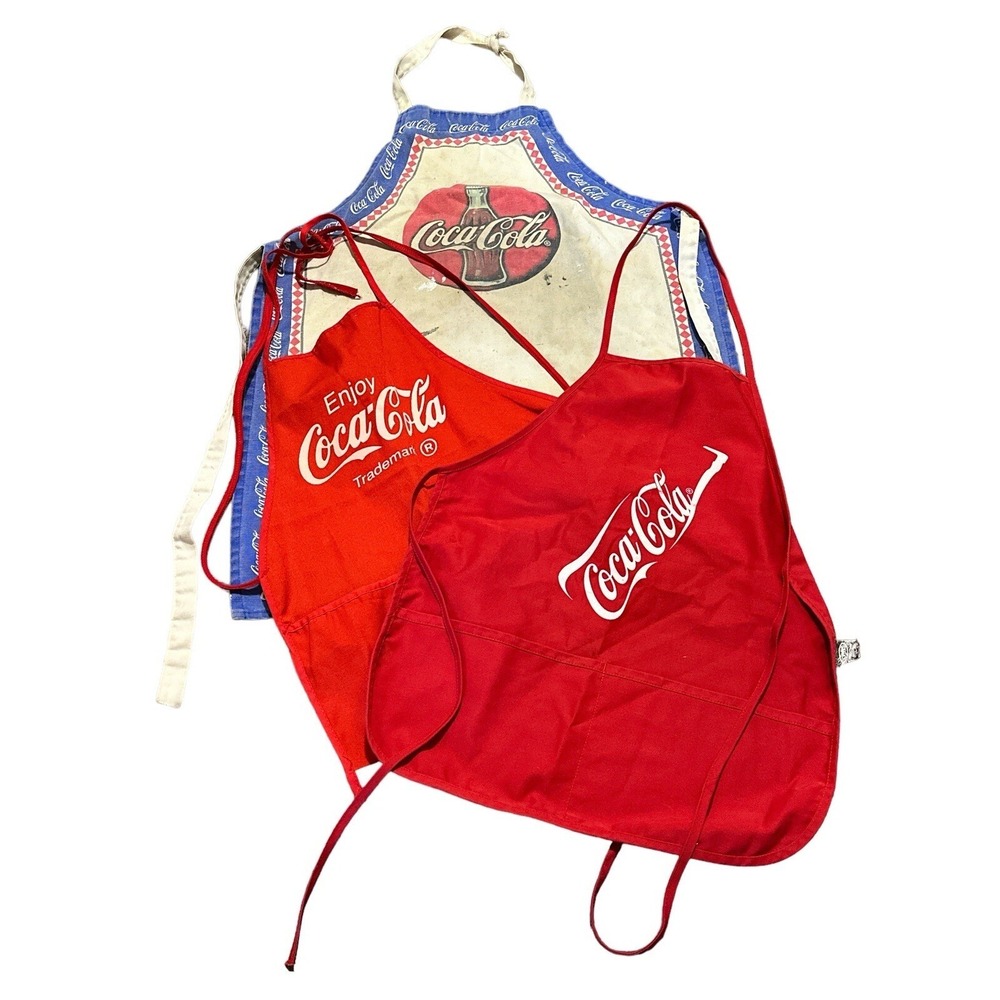 Vintage Coca-Cola Aprons SET OF THREE *1999 Tag Disc Logo*Red Vendor*Red Vendor